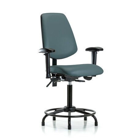 Blue Ridge Ergonomics Medium Bench Chair Adjustable Arms, 22" to 29" Height, Vinyl, Colonial Blue BR-VMBCH-MB-RT-T1-A1-RG-8546