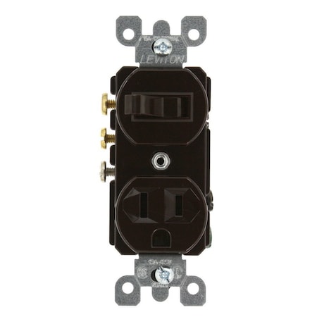Leviton Duplex Style 3-Way/5-15R AC Combination Switch, 15 Amp, 120 Volt, Brown 5245
