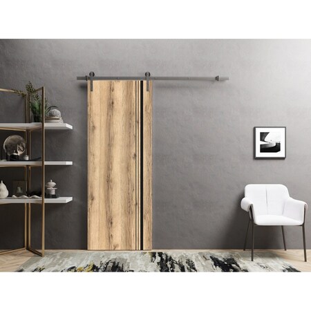 Sartodoors Sliding Barn Door with 6.6ft Hardware, Planum 0011 Oak and Aluminum Strips, Rail Hangers Sturdy Sil PLANUM0011BD-S-DUB-2896
