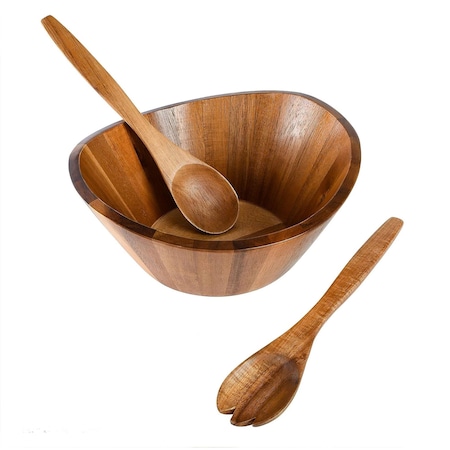 Gibson Home Sherwood 3 Piece Acacia Wood Salad Bowl and Serving Utensil Set in Brown 127385.03R