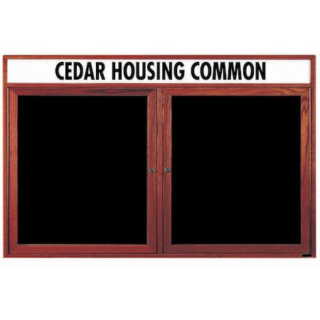 Aarco Enclosed Changeable Letter Board w/ Cherry Stained Red Oak Frame Customizable Header, 36''Hx60''W CDC3660H