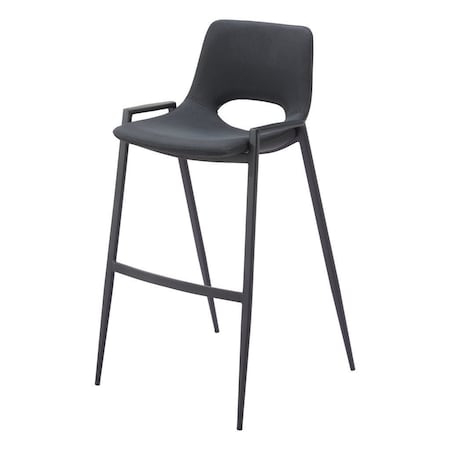 Homeroots Set of Two 30" Black Faux Leather And Steel Low Back Bar Height Bar Chairs 555667