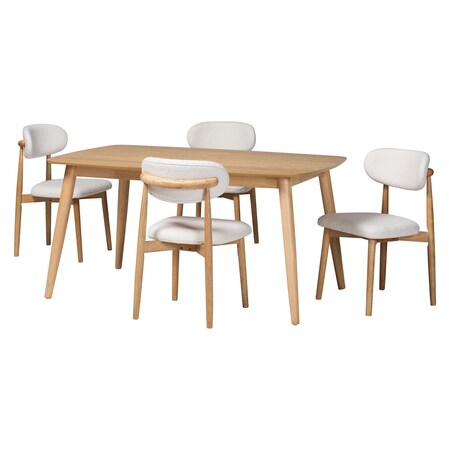 Baxton Studio Emily 5-Piece Dining Set, Natural and White 261-14268-13283-ZORO