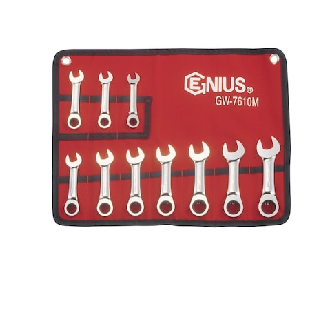 Genius Tools 10 Piece Metric Stubby Combination Ratcheting Wrench Set GW-7610M