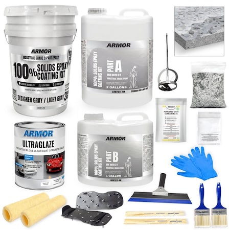 Armorpoxy Epoxy Floor Kit 2-Layer - Medium Flake Broadcast - 600 Sq Ft - Gray TP-KIT-DESIGNGRAY-L