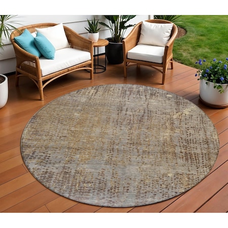 Homeroots 8' Brown And Ivory Round Abstract Washable Indoor Outdoor Area Rug 631085