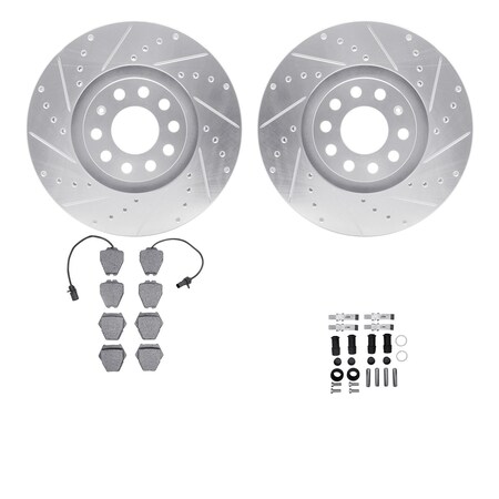 Dynamic Friction Co DFC Rotors-Drilled & Slotted-Silver w/ EURO 5000 Ceramic Brake Pads Incl Hdw 7612-73031