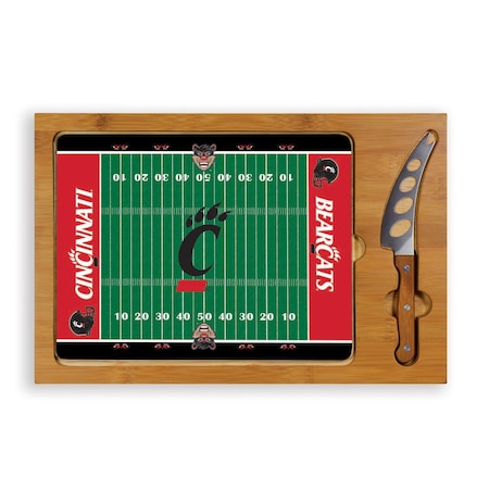 Picnic Time Family Of Brands NCAA Cincinnati Bearcats Football Field Icon Glass Top Cutting Board & Knife Set 910-00-505-664-0