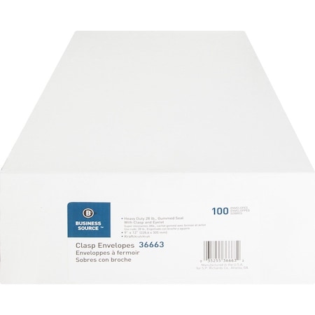 Business Source Filing Envelope, Brown, Kraft, PK100 BSN36663