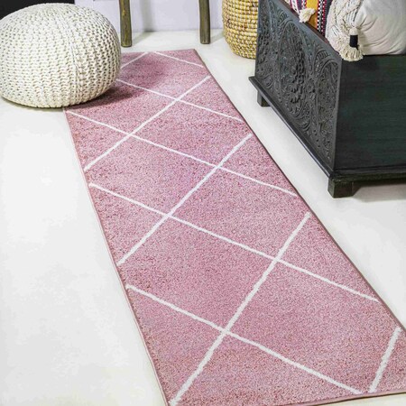 Jonathan Y Cole Minimalist Diamond Trellis Rose/White 2 ft. x 8 ft. Runner Rug SEU102B-28