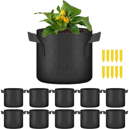 Ipower HealSmart Plant Grow Bags 2 Gallon, Tomoato Planter Pots with Handles, Black 2024 Version, 10PK GLGROWBAG2X5BLKV5X2