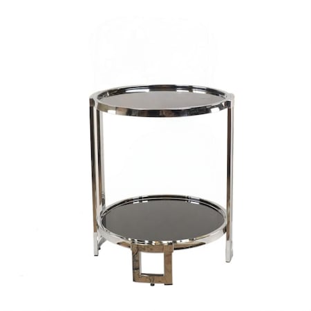 Homeroots 22" Silver Glass Round Mirrored End Table With Shelf 364167
