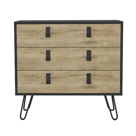 Homeroots 32" Natural and Black Three Drawer Dresser 546611