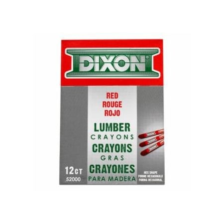 Dixon Ticonderoga Lumber Crayon, 1/2 in dia X 4-1/2 in L, Red, 12PK 464-52000