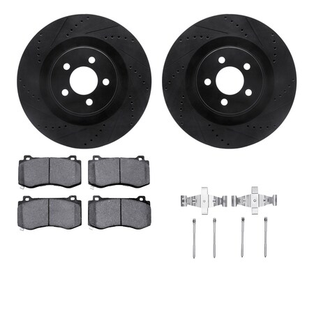 Dynamic Friction Co DFC Rotors-Drilled & Slotted-Black w/ 5000 Advanced Brake Pads Incl Hdw 8512-39119