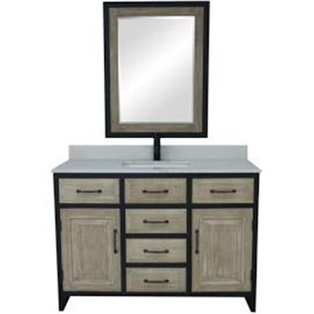 Infurniture WK8848-AP TOP 48 in. Rustic Solid Fir Single Sink Iron Frame Vanity with Arctic Pearl Quartz Top WK8848+AP TOP