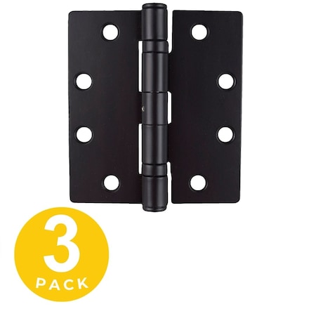 Global Door Controls 4.5 in. x 4 in. Black Full Mortise 5/32 in. Radius Ball Bearing Hinge with Non-Removable Pin, 3PK CP4540BBRNRP-BK-3