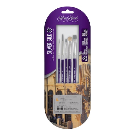 Silver Brush Silver Silk 88 Short Handle Brushes, Set No. 110 Brush, 5-Piece Set SK-8110S