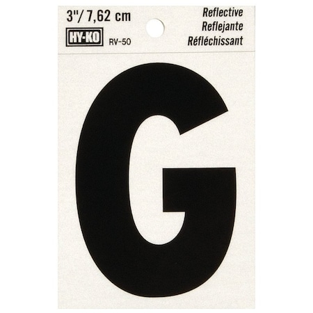 Hy-Ko Reflective Letter, Character: G, 3 in H Character, Black Character, Silver Background, Vinyl RV-50/G