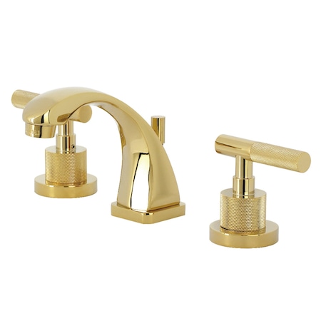 Kingston Brass Widespread Bathroom Faucet with Knurled Handle and Brass Pop-Up, Polished Brass KS4942KNL