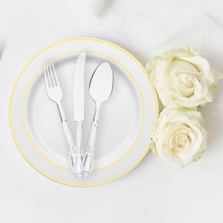 Smarty Had A Party Clear Baroque Disposable Plastic Cutlery Set - 480 Spoons, 480 Forks and 480 Knives, 1440PK 8330-CL-CS-CASE