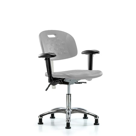 Blue Ridge Ergonomics Class 100 Poly Clean Room Chair - Desk Height with Adjustable Arms & Stationary Glides in Gray Poly CLR-HPDHCH-CR-T0-A1-RG-GRY