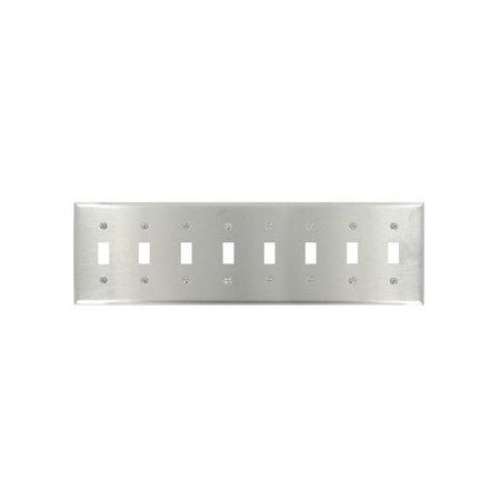 Leviton Switch Wallplate, Standard Size, Gang 8, Brushed Stainless Steel 84048-40