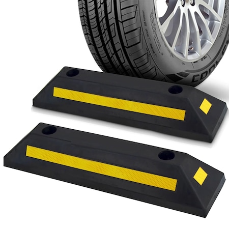 Pyle Pyle2-Pack Heavy Duty Rubber Wheel Stops for Garage Parking, Durable, High-Visibility Blocks PCRSTP11X2