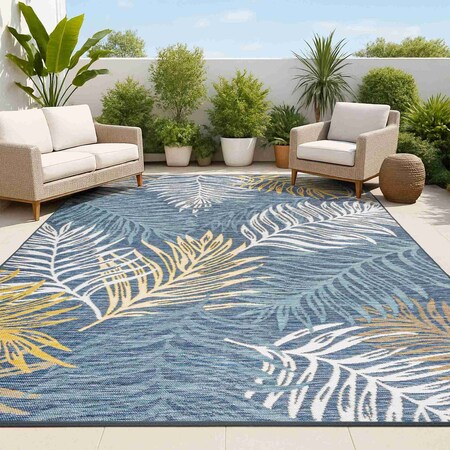Jonathan Y Calypso Coastal Casual Palm Frond Reversible Machine-Washable Cream/Navy 8 ft. x 10 ft. Area Rug SVH108A-8