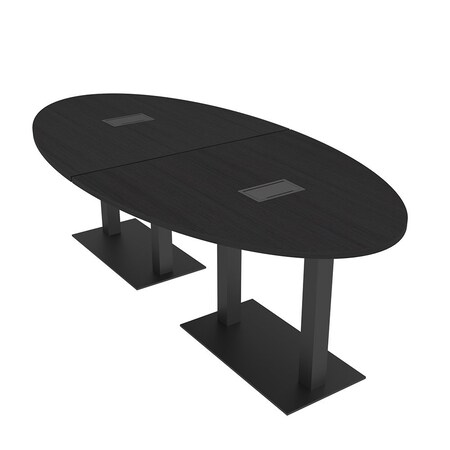 Skutchi Designs Oval Conference Table With Power, 48 in W, 96 in L, Black HAR-OVL-48X96-DOU.BK-U999ST19-EBLK