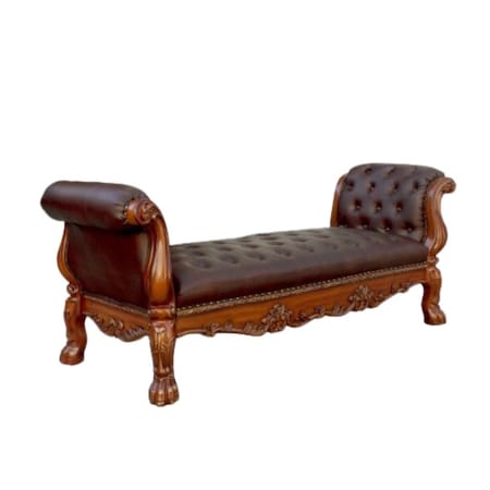 Homeroots 74in Brown and Dark Brown Upholstered Faux Leather Bench 374245