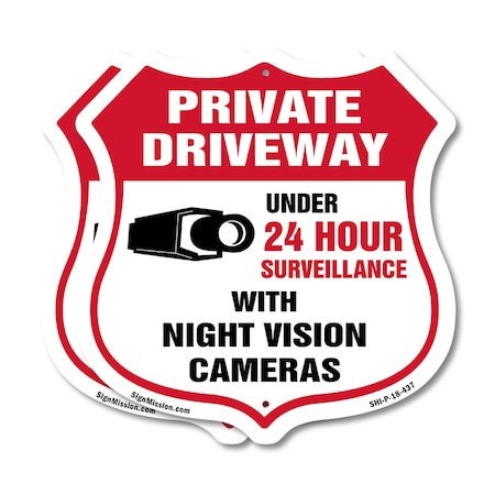 Signmission Private Driveway Shield Sign Under 24 Ho, 18 inch X 18 inch, Plastic Sign, 2PK SHI-P-2PACK-18-437