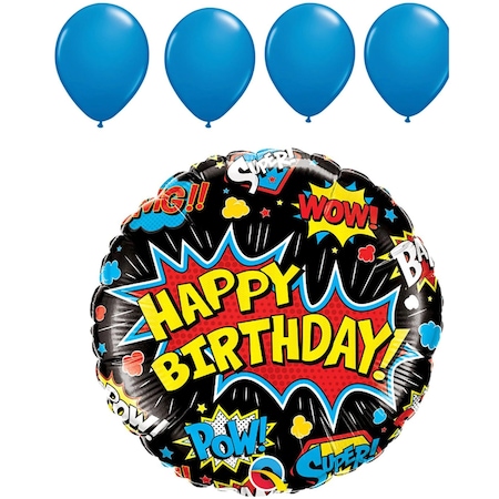 Loonballoon Collections, 18in. Birthday Super Hero Black, Pearl White Latex Set LOON-LAB- 88144-Q-U
