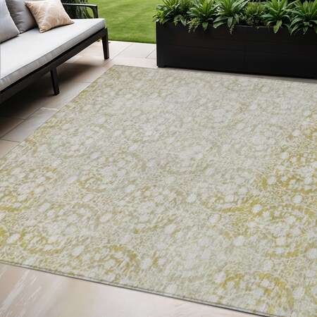 Homeroots 5' X 8' Gold Damask Washable Indoor Outdoor Area Rug 607699