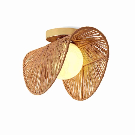Vidalite Sovev Wall Sconce with Rattan and Opal Glass Shade, Brushed Brass Flush Mount Canopy CE1009211
