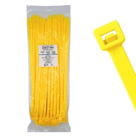 Cable Ties Unlimited Cable Tie, 14 in L, 120 lb Strength, 4 in Max Bundle Dia, Nylon 6/6, Yellow 100PK C14-120-Yellow