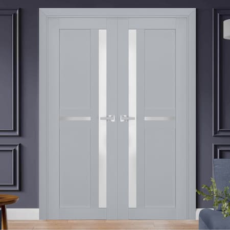 Sartodoors Interior Solid French Double Doors Frosted Glass Grey 72x84 (2* 36x84) Solid Core Modern Interior VEREGIO7288DD-GRE-7284