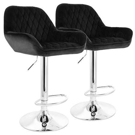 Elama 2 Piece Adjustable Velvet Bar Stools in Black with Chrome Base ELM-221E-BLK