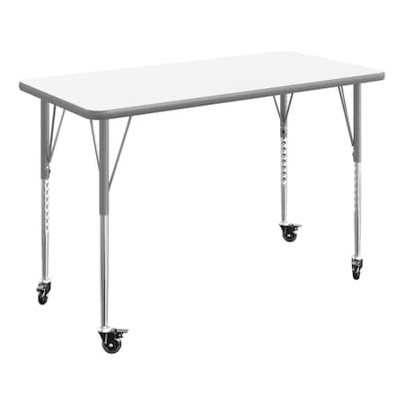 Flash Furniture Commercial Adjustable Height Rectangular Activity Table - Locking Casters-White XU-A2448-REC-WHT-T-A-CAS-GG