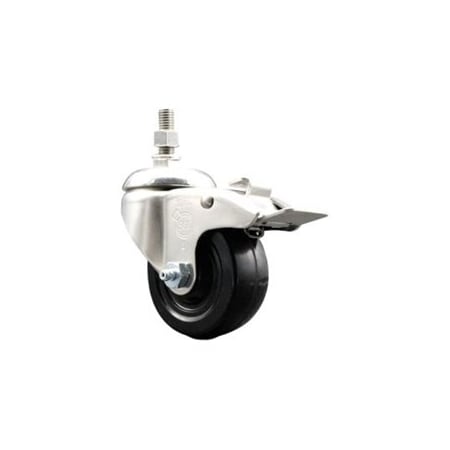 Service Caster 3 Inch 316SS Hard Rubber Swivel 12mm Threaded Stem Caster Total Lock Brake SCC-SS316TSTTL20S314-HRS-M1215
