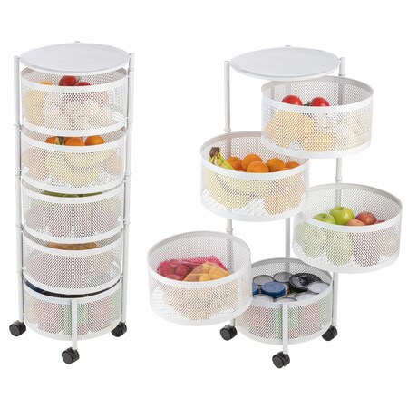 Home-Complete Kitchen Storage Rolling Cart with Wheels 5 Tier Rotating Baskets for Pantry, Bathroom, or Craft Room 83-106-W