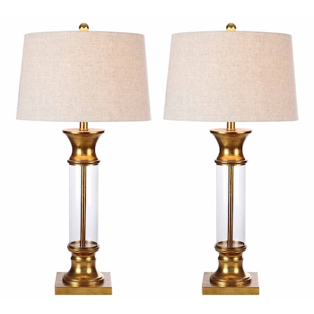 Jonathan Y Hunter 32" Metal/Glass LED Table Lamp, Gold Painting, 2PK JYL4000B-SET2