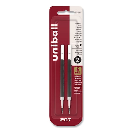Uni-Ball Refill for uni-ball Signo Gel 207 Pens, Med Point, 0.7mm, Blk Ink, PK2 70207PP