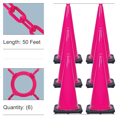 Mr. Chain Traffic Cone and Chain Kit, 28 in Height, Safety Pink 6 PK 93225-6