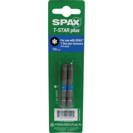 Spax 2'' T30 Plus Screwdriver Bit, 2PK 5000009285309