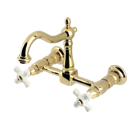 Kingston Brass Two-Handle Wall Mount Bridge Kitchen Faucet, Polished Brass KS1262PX