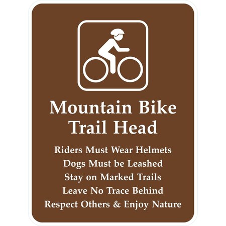 Lyle Mountain Bike Trail Head, Riders Must Wear Helmets, Dogs Mus, 18x24, Non-Reflective, White G-11211-NA_18x24