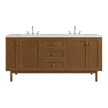 James Martin Vanities Laurent 72" Double Vanity, Honey Oak w/ 3 CM Ethereal Noctis Silestone Top 545-V72-HNO-3ENC