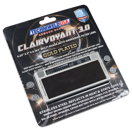 Armour Guard Crystal Clear Blue View 2 x 4 1/4 Multi Shade Auto-Darkening Filter Lens. Version 3.0. Gold Plated AGCLAIRVOYANT3.0GOLD