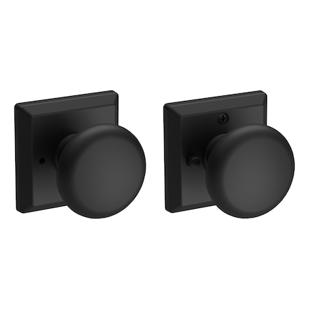 Baldwin Privacy Round Knob and Traditional Square Rose with 6AL Latch and Dual Strike Satin Black Finish PVROUTSR190